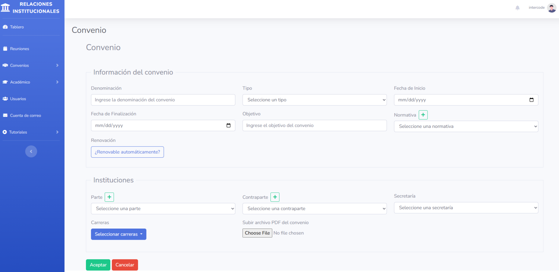 Institutional Agreements Management System
